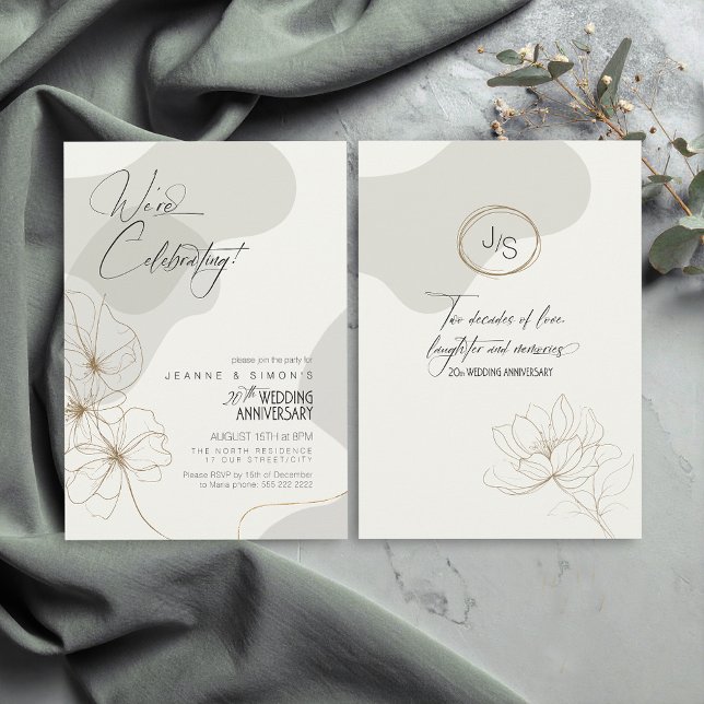 Invitation Cursive Floral 20e Anniversaire Neutres ID1168 (Créateur téléchargé)