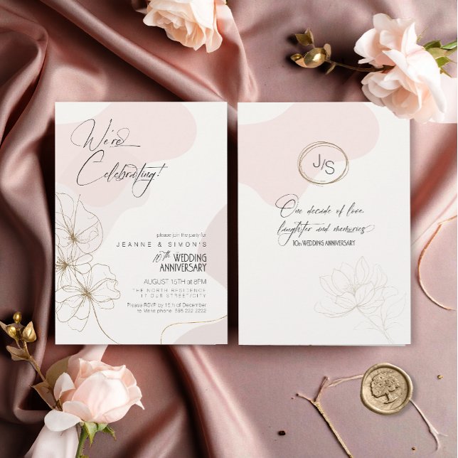 Invitation Cursive florale 10e anniversaire Blush ID1168 (Créateur téléchargé)
