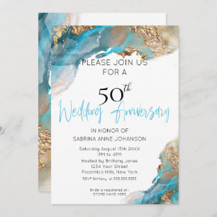 Invitation Custom2 50th W Anniversaire Turquoise et or Abstra