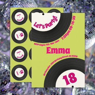 Invitation Custom 18th Birthday Colourful Retro Fun Record