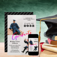 Custom 2 Photo Black Striped Graduate Class 20XX