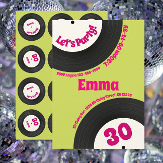 Invitation Custom 30th Birthday Colourful Retro Fun Record