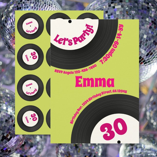 Invitation Custom 30th Birthday Colourful Retro Fun Record (Créateur téléchargé)