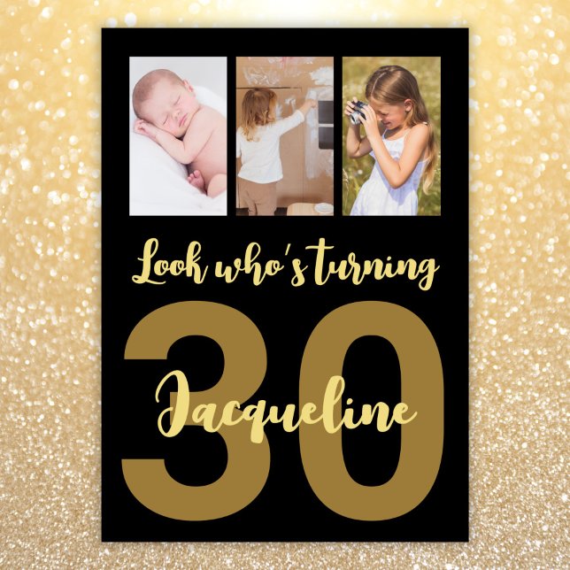Invitation Custom 30th Birthday Gold Modern Photo Collage (Créateur téléchargé)