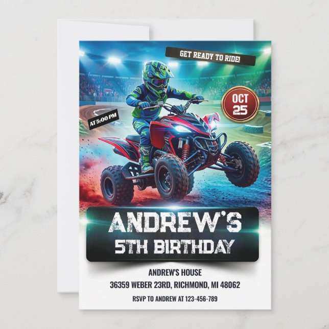 Invitation Custom 4 Wheeler ATV Birthday Party for boy (Devant)