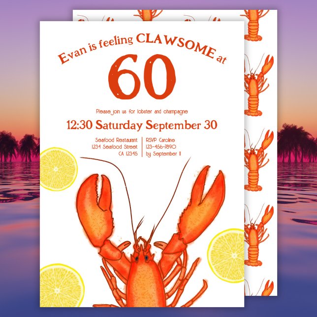Invitation Custom 60e anniversaire Aquarelle Homard Fruits de (Créateur téléchargé)