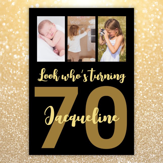 Invitation Custom 70th Birthday Gold Modern Photo Collage (Créateur téléchargé)