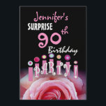 Invitation Custom 90th SURPRISE Birthday Party Metallic<br><div class="desc">Ce design avec sa rose rose rose et sa couronne de bougies d'anniversaire est une façon amusante et festive pour les gens invitations à une célébration de 90ème anniversaire SURPRISE. Le texte est personnalisable. Vous pouvez expérimenter différents types de papier en cliquant sur l'onglet "Options d'invitation" dans le coin supérieur...</div>
