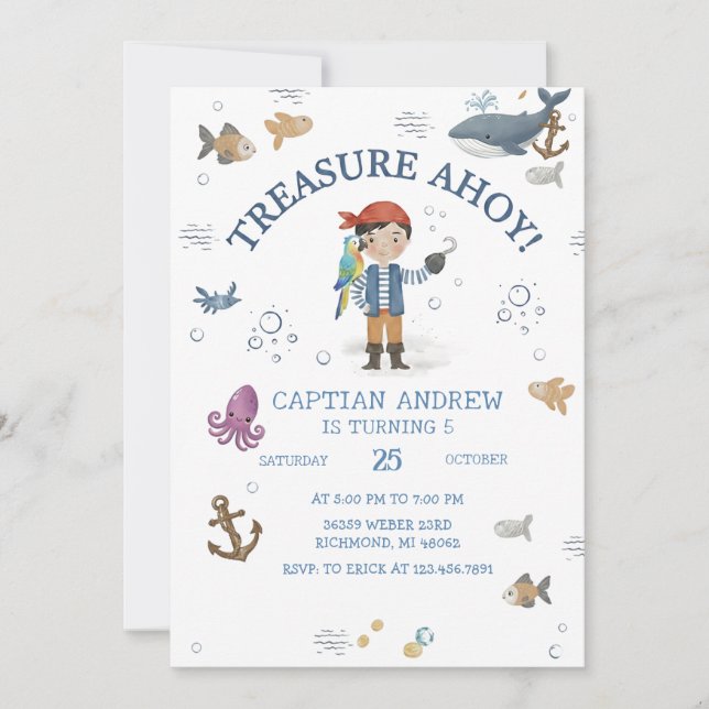 Invitation Custom Ahoy Mateys Printable Birthday Party (Devant)