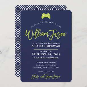 Invitation CUSTOM Bar Mitzvah contrôleur moderne chaux marine