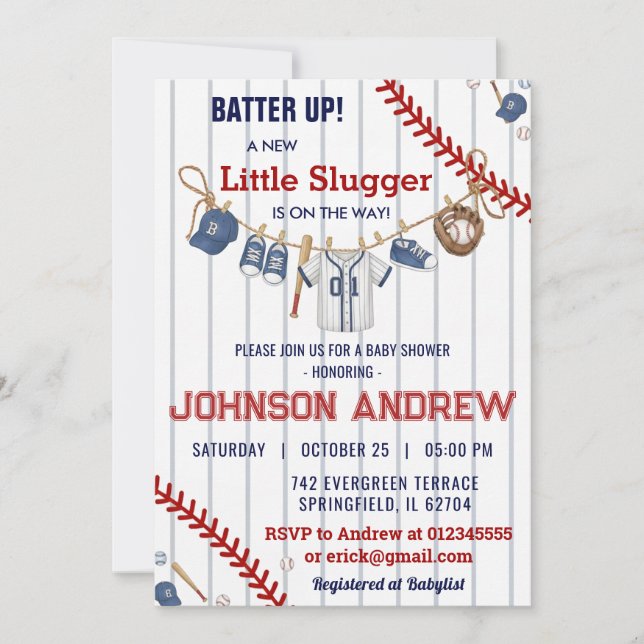 Invitation Custom Batter up Baseball Baby Shower (Devant)