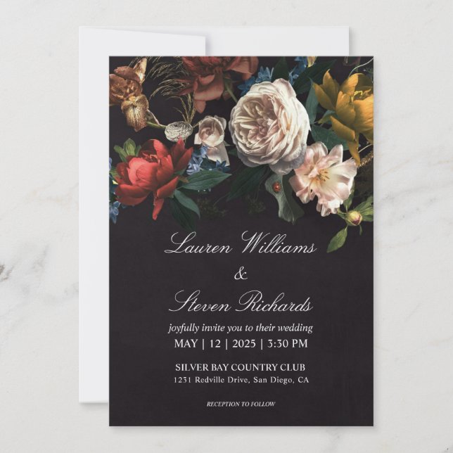 Invitation Custom Black White Red Roses Hollandais Bouquet ma (Devant)