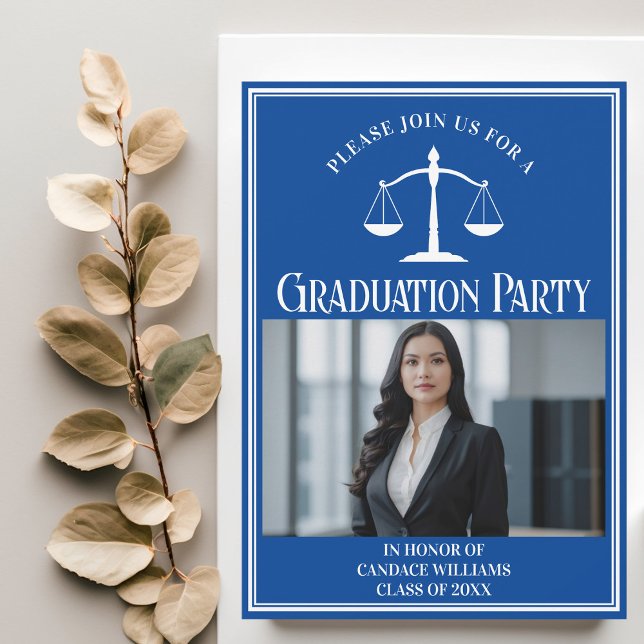Invitation Custom Blue Law School Graduation Photo Party (Créateur téléchargé)