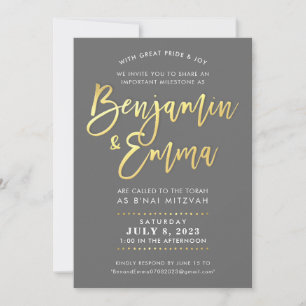 Invitation CUSTOM B'nai Mitzvah imitation or script nom