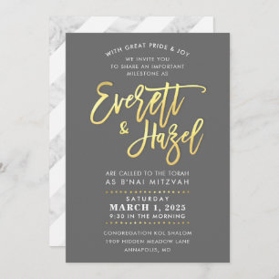 Invitation CUSTOM B'nai Mitzvah imitation or script nom