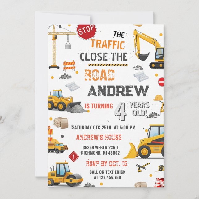 Invitation Custom Construction Dump Truck Birthday  (Devant)