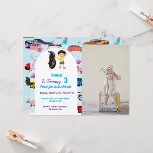 Invitation Custom Cute voiture moto fête d'anniversaire Invit