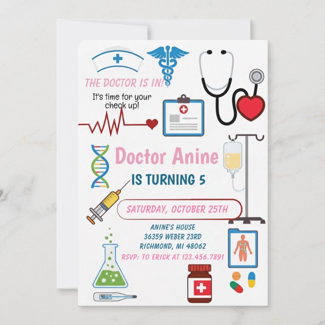 Invitation Custom Digital Nurse Kids Pretend Birthday Party (Devant)