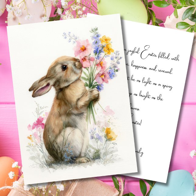 Invitation Custom Easter Card with Flowers and Easter Bunny (Créateur téléchargé)