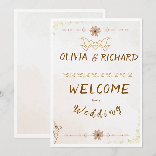 Invitation Custom Floral Wedding Welcome Sign (Devant / Derrière)