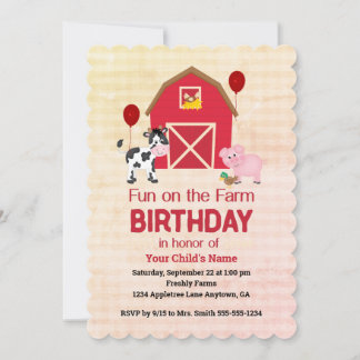 Invitation Custom Fun on the Farm Child Birthday Gingham 