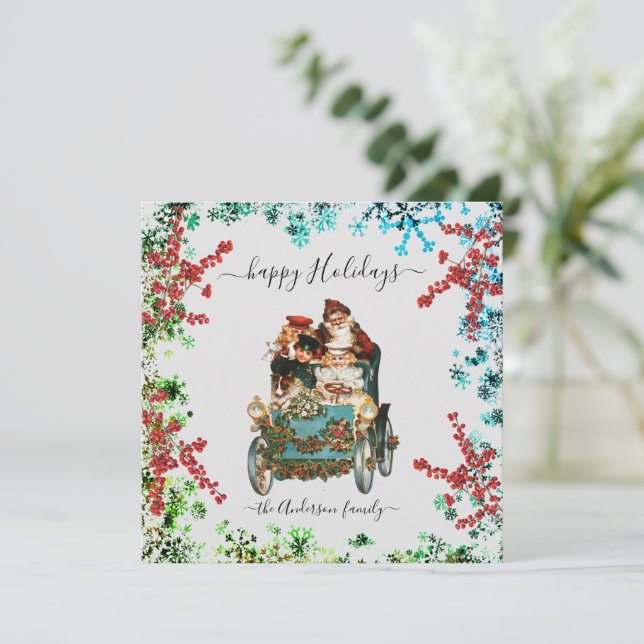 Invitation Custom Happy Holidays Chic Rustic Vintage Ephemera (Debout devant)