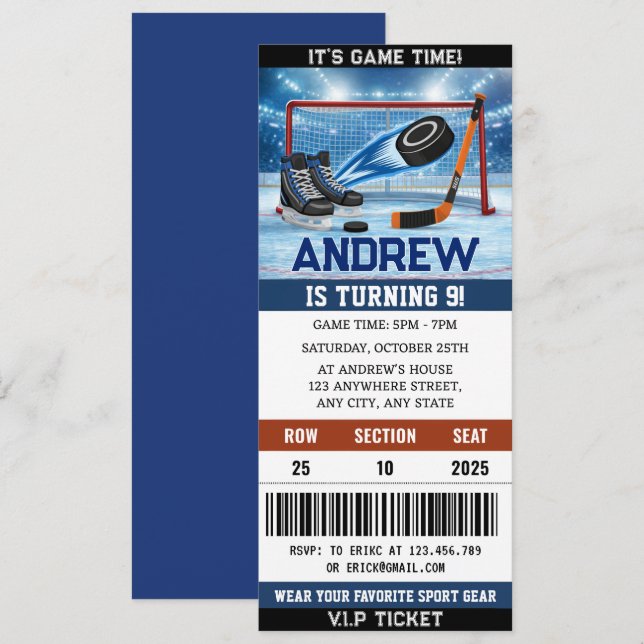 Invitation Custom Hockey Ticket  Birthday Decorations (Devant / Derrière)