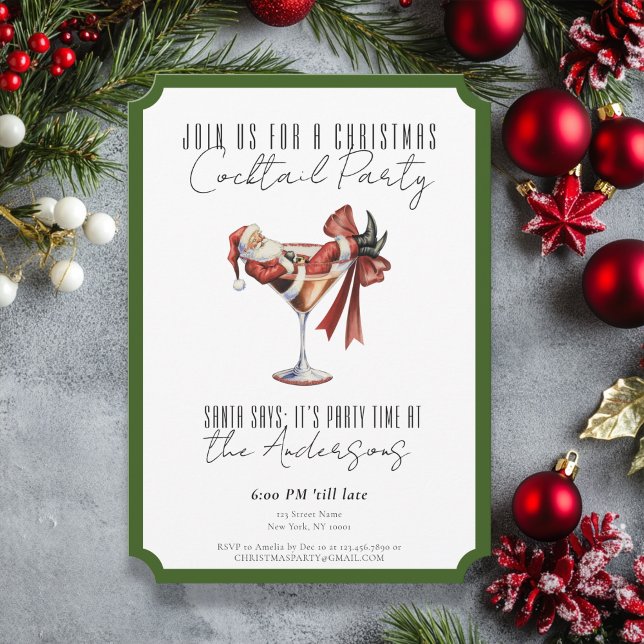 Invitation Custom Minimalist Santa Cocktail Christmas Party (Custom Minimalist Santa Cocktail Christmas Party Invitation)
