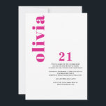 Invitation Custom Modern Pink 21e anniversaire<br><div class="desc">Présentation de l'Invitation 21st Birthday Pink personnalisée, une façon élégante et contemporaine de célébrer une étape majeure dans la vie. Cette élégante invitation présente une typographie simple mais sophistiquée, capturant parfaitement l'excitation et le glamour de l'âge 21. Avec son design rose chic, c'est la façon idéale d'annoncer votre entrée dans...</div>