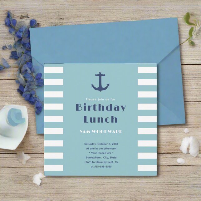 Invitation Custom Modern Stripe Nautique Anniversaire Déjeune (Créateur téléchargé)