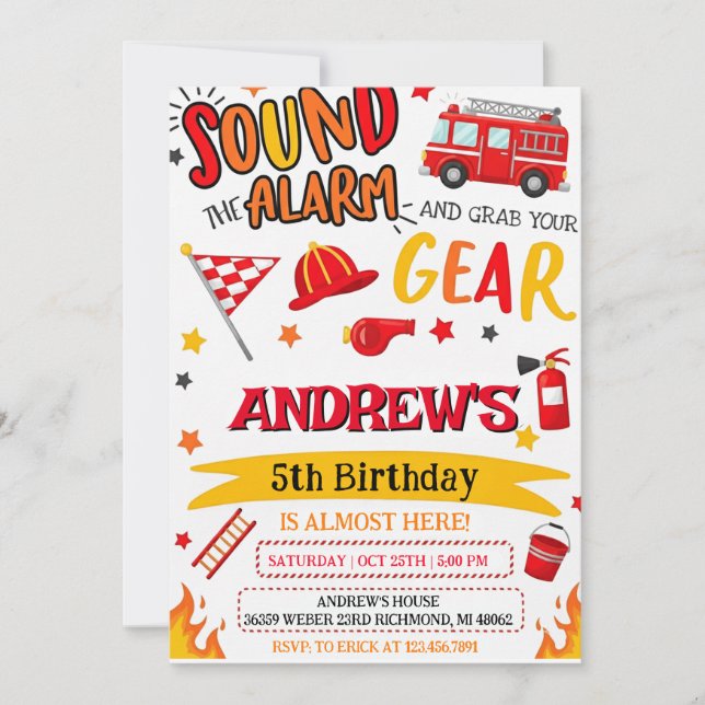 Invitation Custom Modren Fireman Birthday party (Devant)