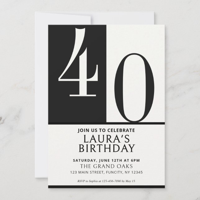 Invitation Custom Name & Age Birthday Invite, Black and White (Devant)