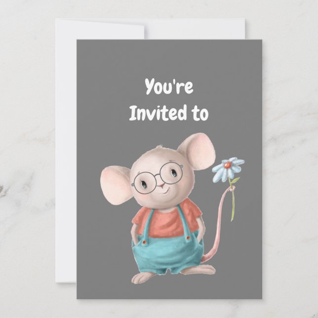 Invitation Custom Name Age Birthday Party Mouse (Devant)