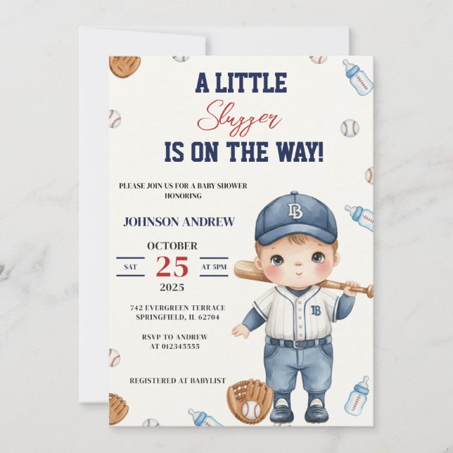 Invitation Custom Our Little Slugger Baseball Baby Shower (Devant)