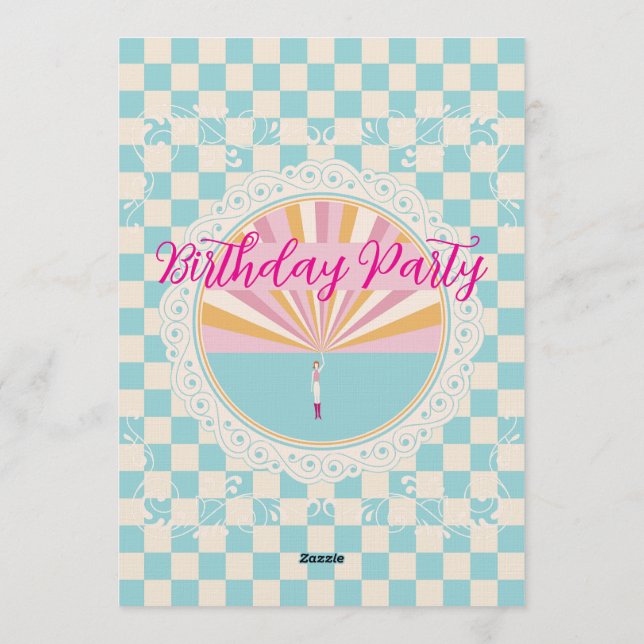 Invitation Custom Pastel Blue Checkered Birthday Party (Dos)