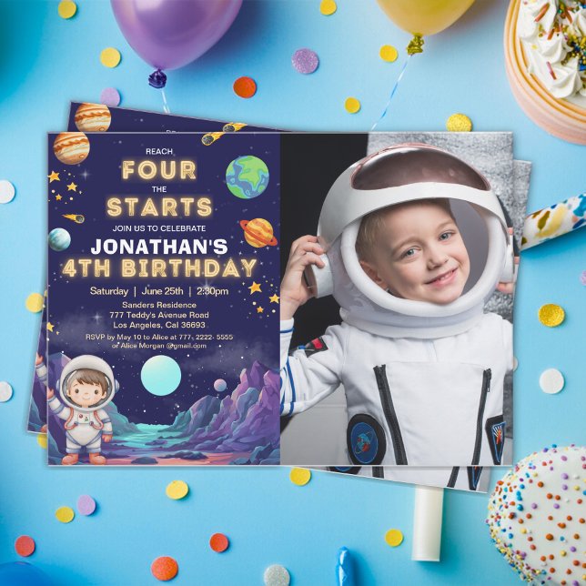 Invitation Custom Photo Astronaut 4th Birthday Boy (Créateur téléchargé)