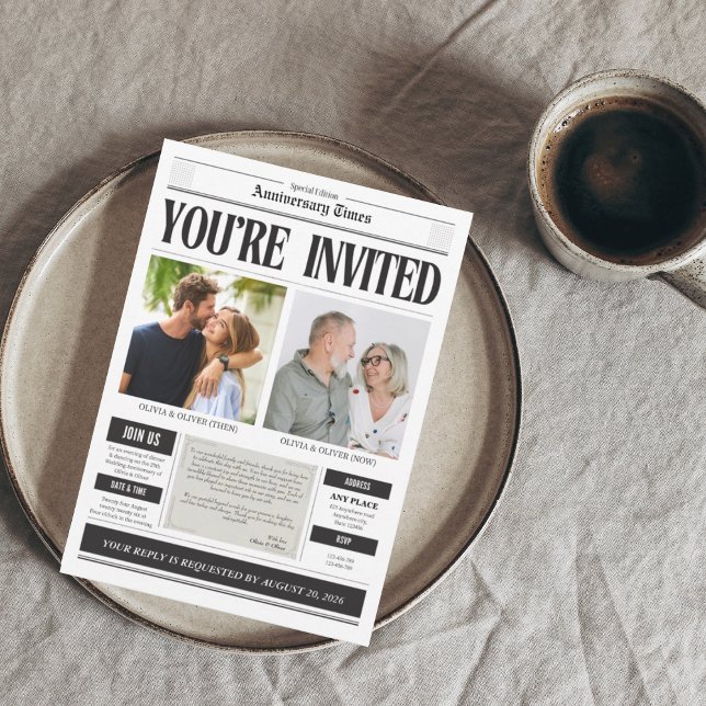 Invitation Custom photo newspaper anniversary (Créateur téléchargé)