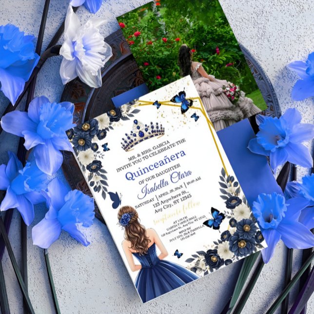 Invitation Custom Photo Royal Blue Quinceañera Invite (Créateur téléchargé)