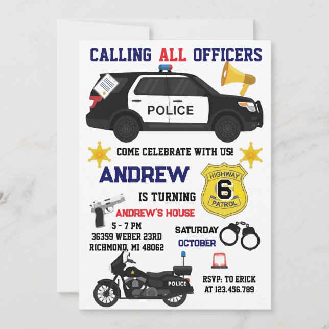 Invitation Custom Police Birthday party for kid  (Devant)