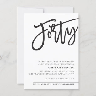 Invitation CUSTOM QUARANTE fête d'anniversaire moderne pour C