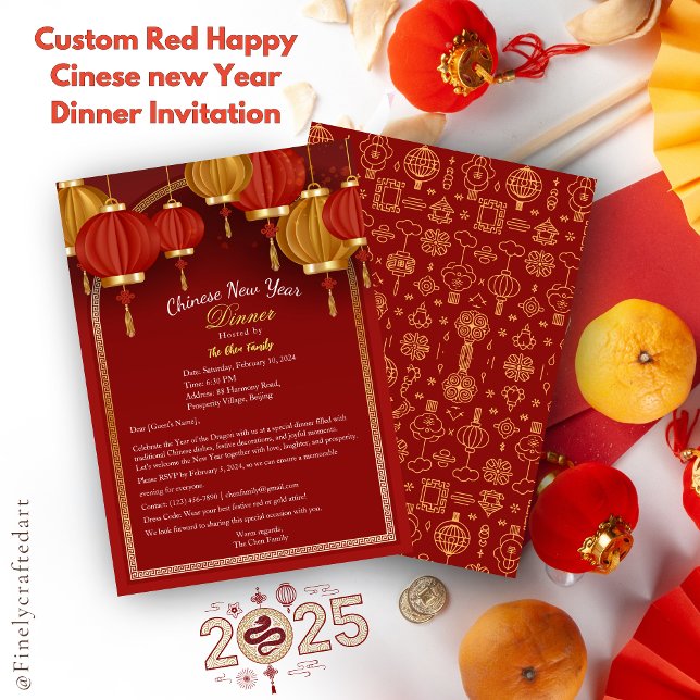 Invitation Custom Red Happy Cinese Nouvel An Dîner (Créateur téléchargé)