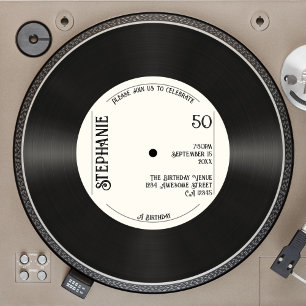 Invitation Custom Retro Faux Vinyl Record Musique 50e anniver