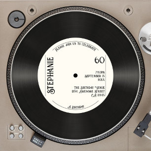 Invitation Custom Retro Faux Vinyl Record Musique 60e anniver