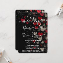 Custom Retro Red Falling Hearts Wedding