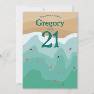 Invitation Custom Retro Surfing Ocean 21e anniversaire