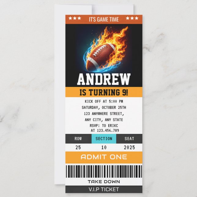 Invitation Custom Rugby Birthday Ticket (Devant)