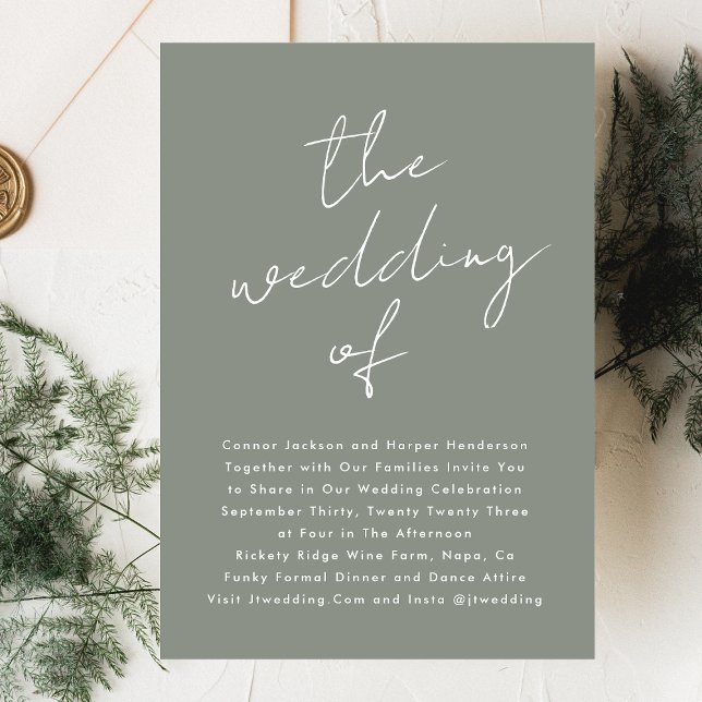Invitation Custom Sage Vert Blanc Nom Moderne Le Mariage de (Créateur téléchargé)