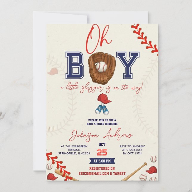 Invitation Custom Slumdunk Oh Boy Baseball Baby Shower Bundle (Devant)
