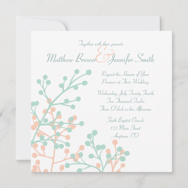 Invitation Custom Square Rustic Floral Wedding Invite (Devant)