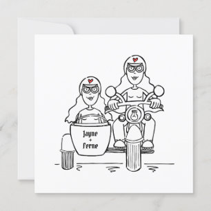 Invitation Custom Two Brides Motorbike et Sidecar Mariage